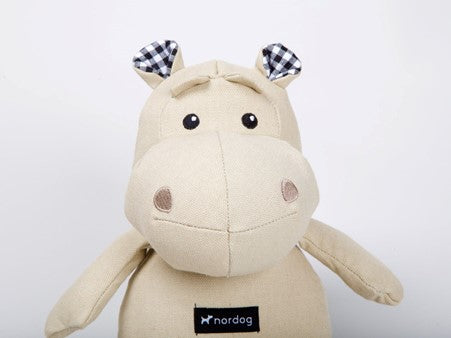 Henny the hippo plush dog toy beige, face view 