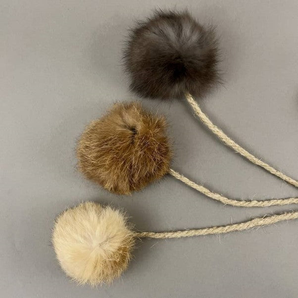 Pawsome Pet | Cat Toy Set with Natural Rabbit Fur ball & Wool Balls