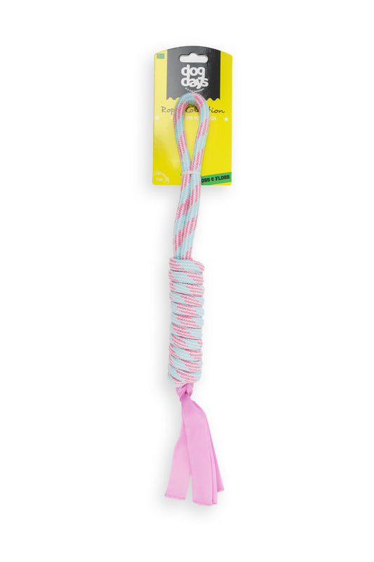 Rope Dog Toy with Tassel Pink and Blue front view